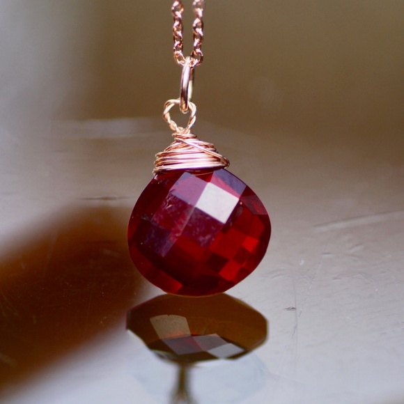 Handmade Garnet Pendant 14k Rose Gold Filled Wire Wrapped , January birthstone - Picture 1 of 6